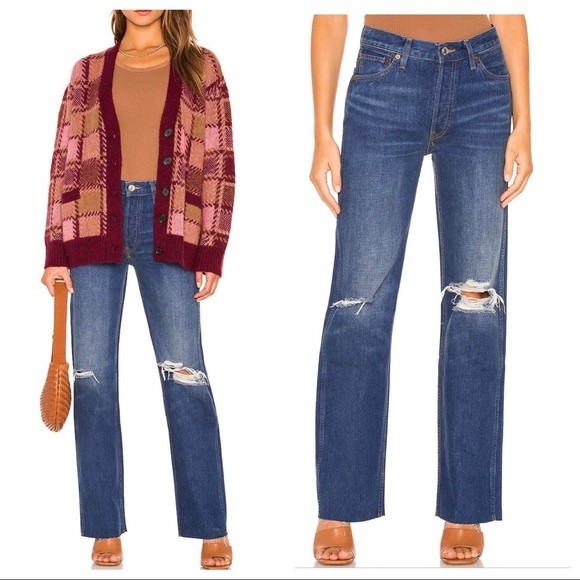 Nwt Re/Done Redone Jeans 90s High Rise Loose Fit Medium Wash 100% Cotton 29
